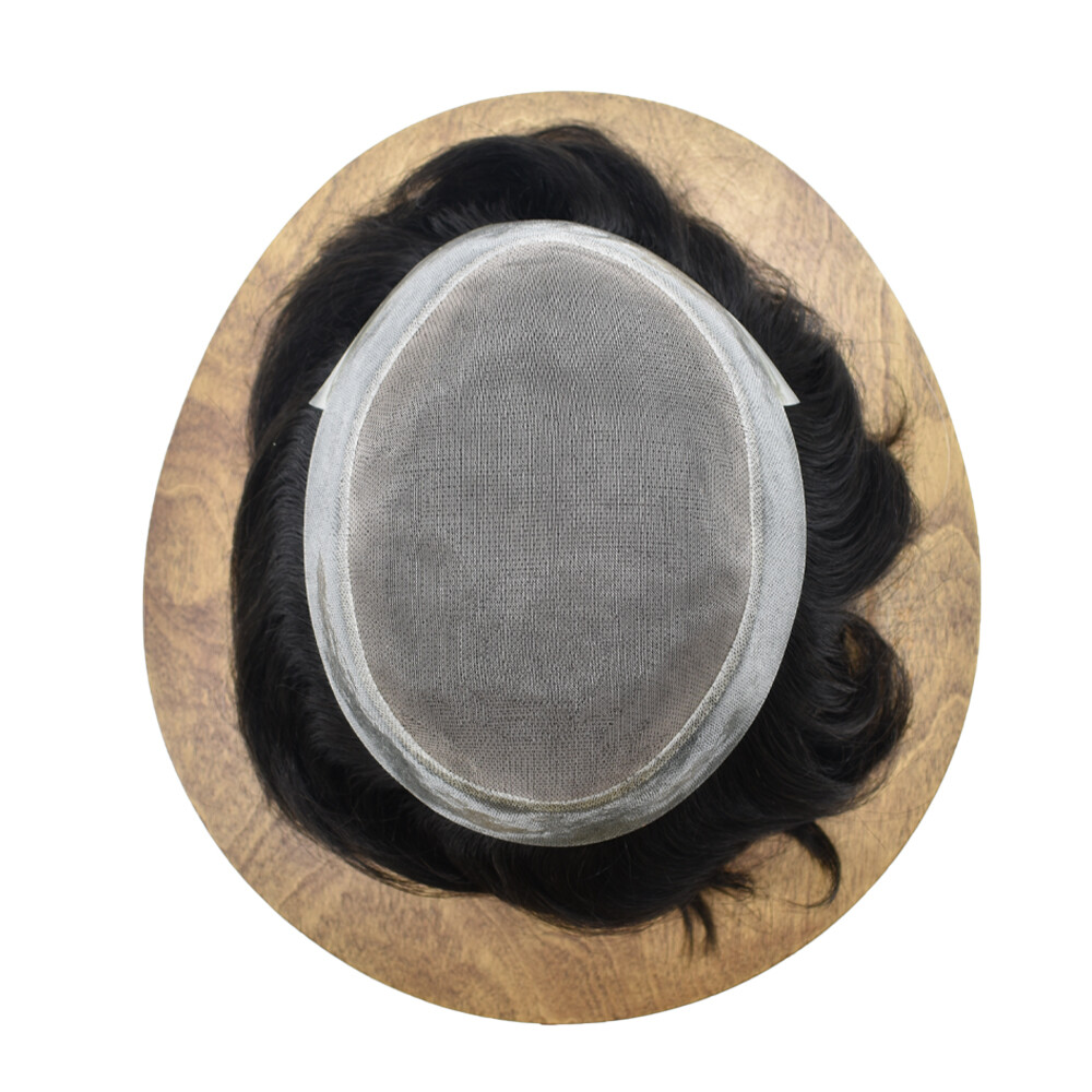 Mens Toupee Hairpiece Fine Mono Poly Human Hair Replacement System Wigs for Men