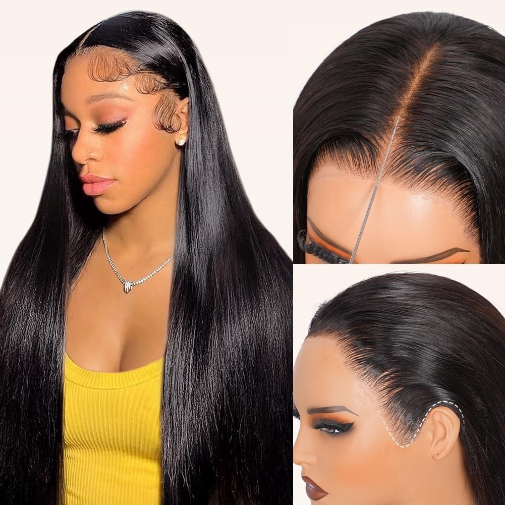 13×6 Straight Lace Front Wig Human Hair, Pre-Plucked, 200 Density, Glueless, Dra