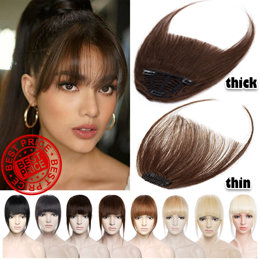 Thick Fringe Bangs 100% Remy Human Hair Extensions Clip In Hairpiece Topper Thin