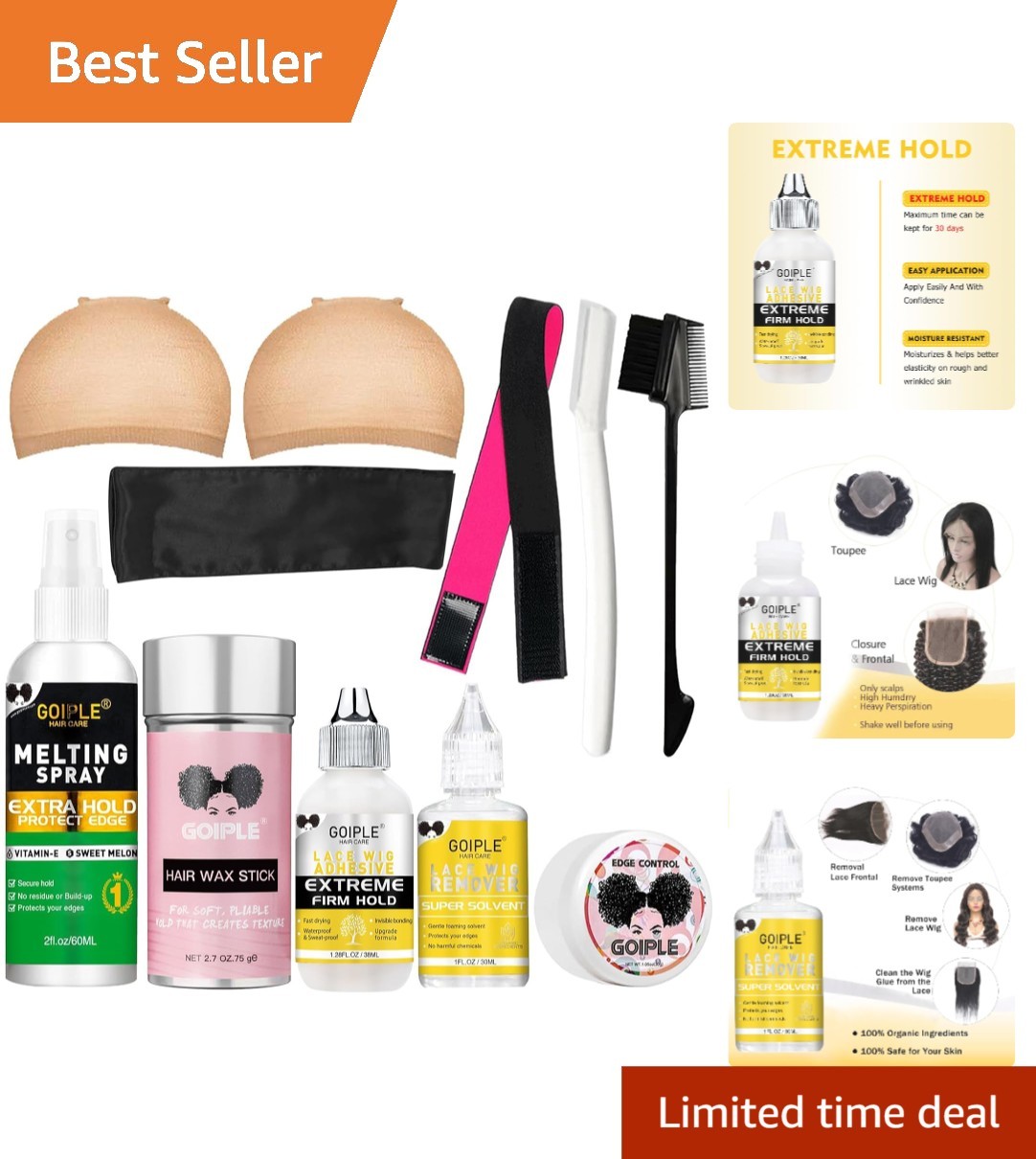 Professional Wig Accessory Kit: Waterproof Glue, Edge Control & Hair Wax Stick