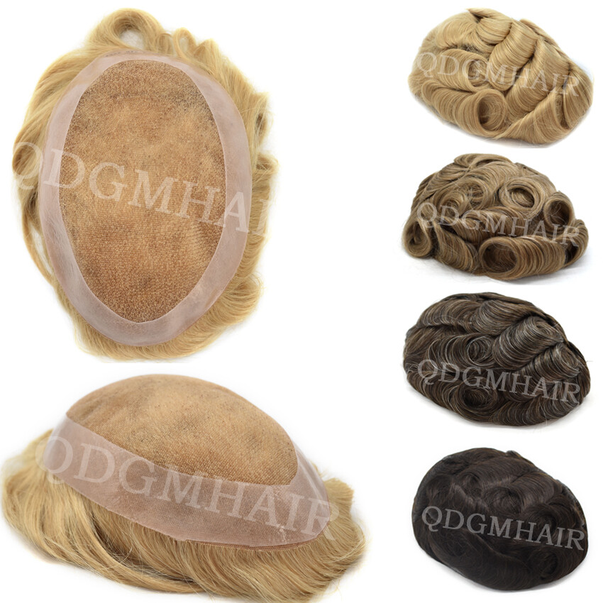 French Lace Mens Toupee Hairpiece Poly Skin PU Around Hair Replacement System US