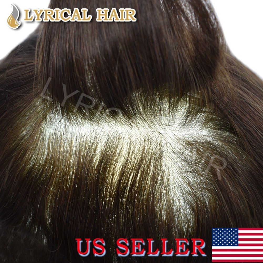 Mens Hair Replacement System Ultra Thin Skin V-looped Toupee invisible Hairpiece