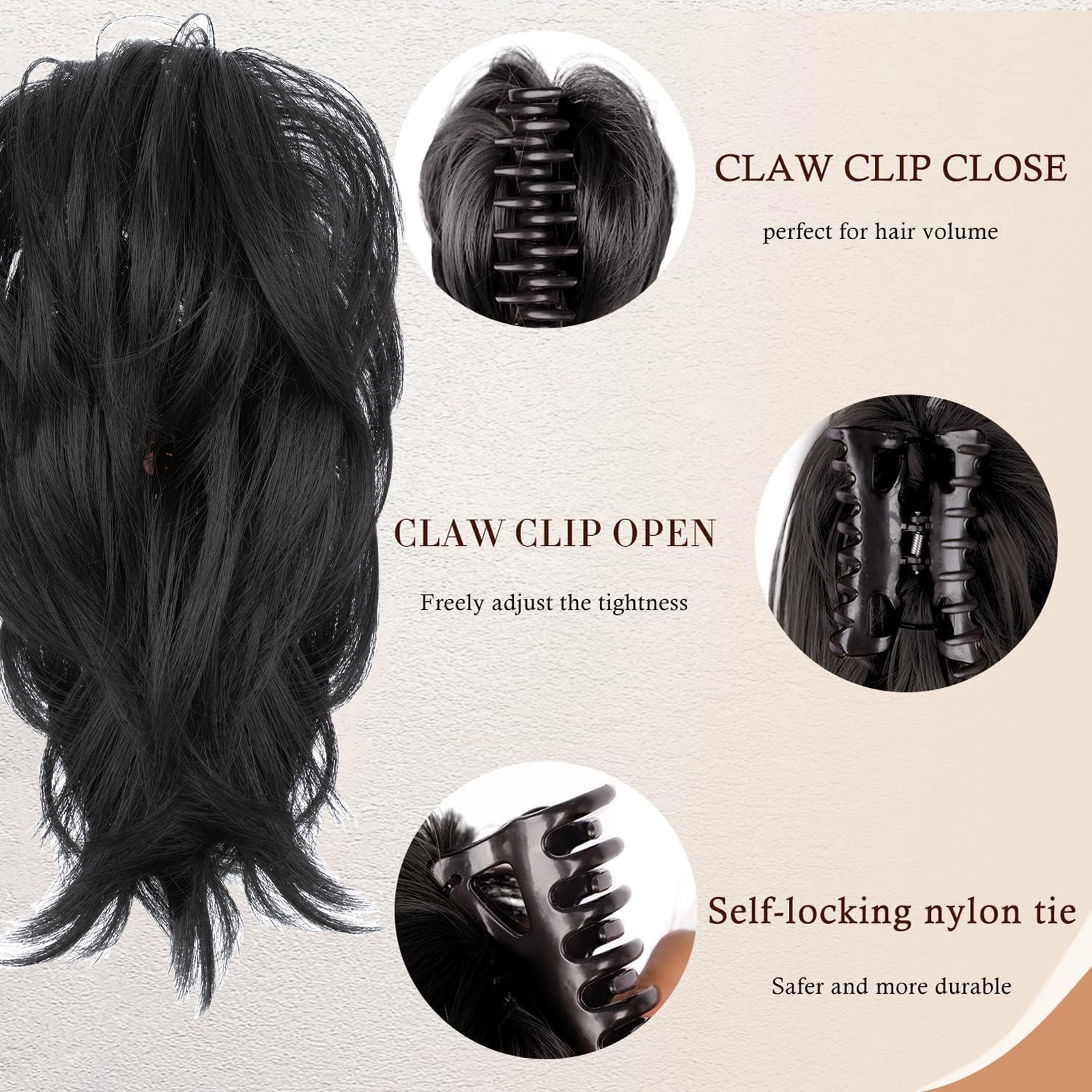 Natural Short Claw Clip Ponytail Messy Bun Hair Piece Bendable Updo Extensions