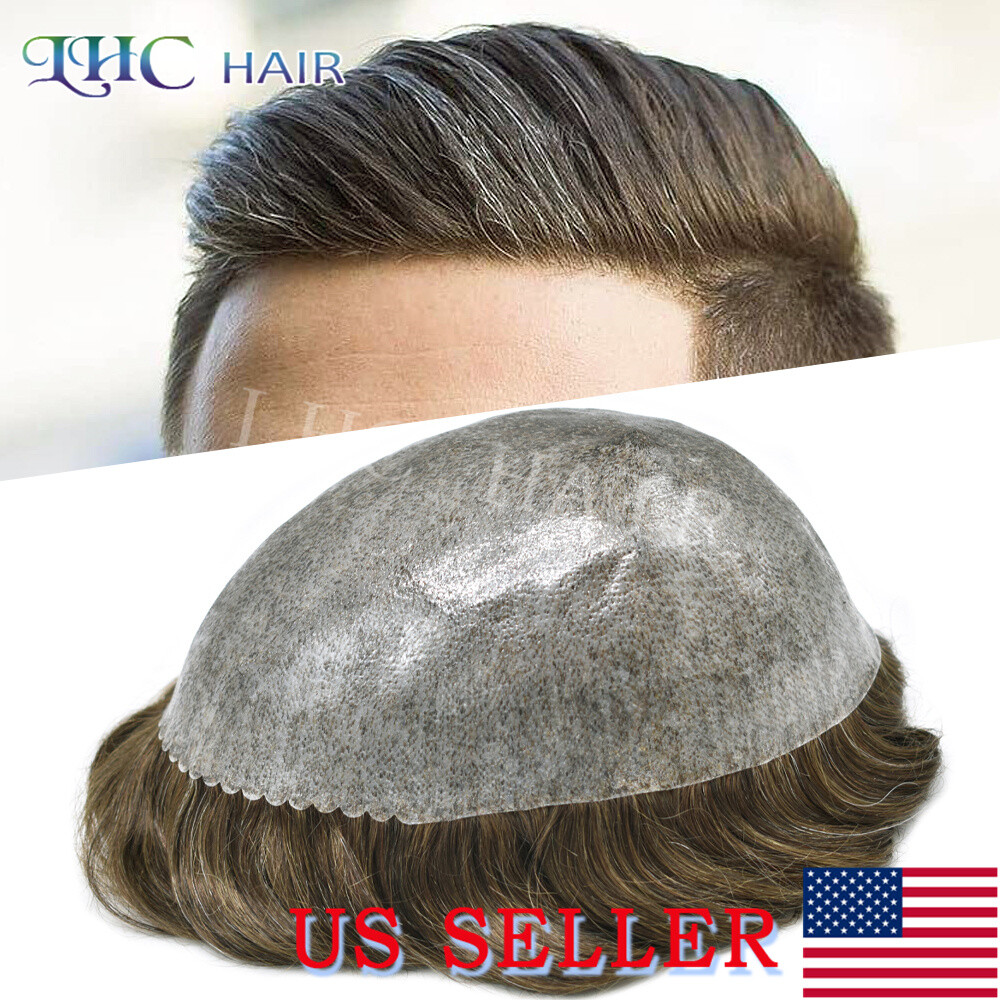 LYRICAL HAIR All Injection PU Mens Toupee Human Hair System Thin Skin Hairpiece