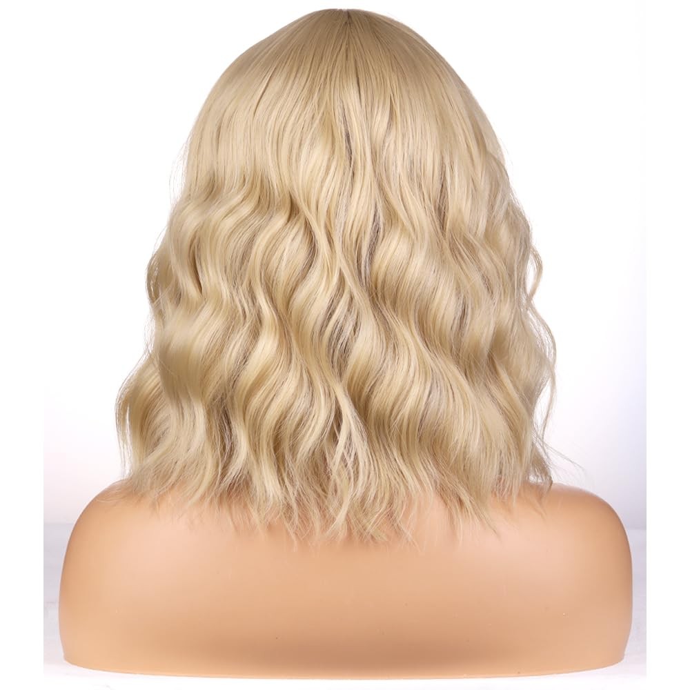 Blonde Wigs for Womens Short Curly Wavy Wig with Bangs Girls Dark Blond Wigs …