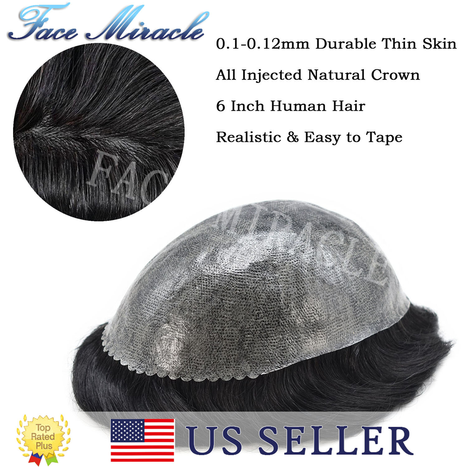 Full PU Mens Toupee for Men Human Hair Replacement System Skin Poly Hair Piece