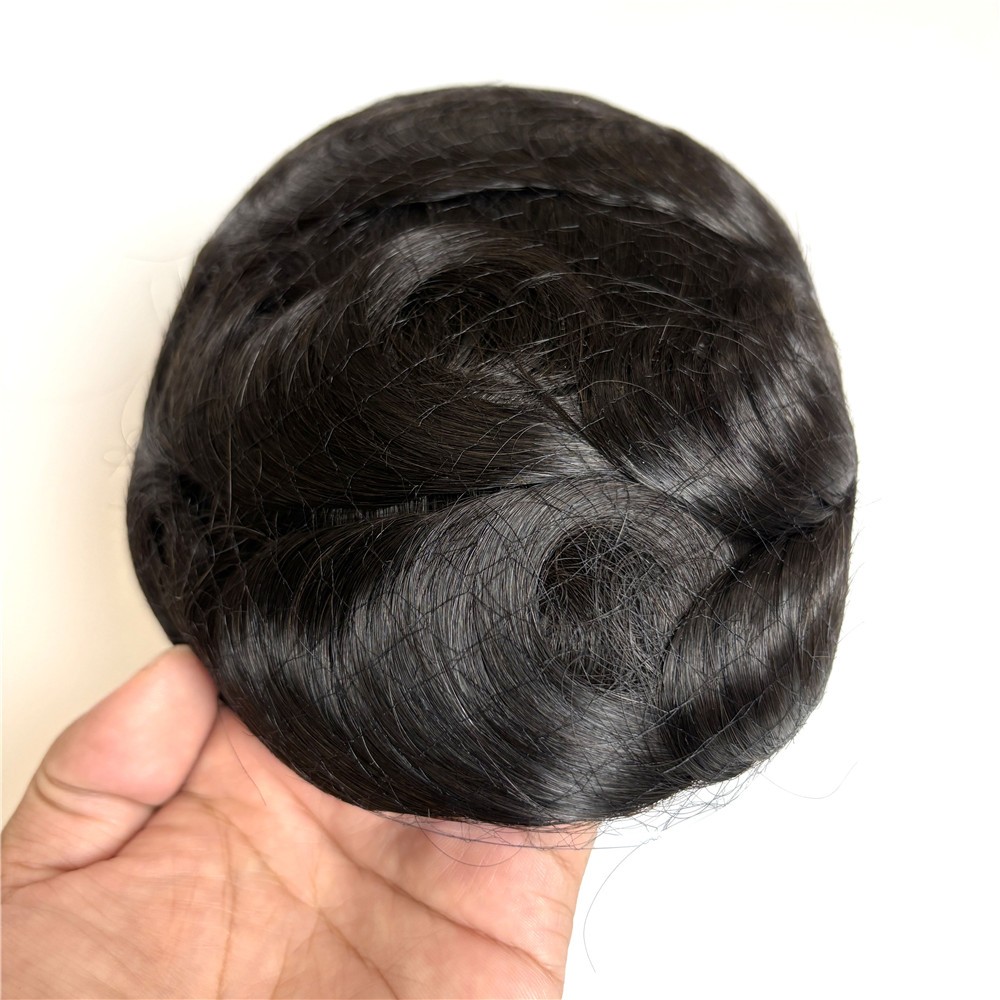 Human Hair Toupee Hair Replacement Unit System 0.12mm Poly Gauze Hairpieces