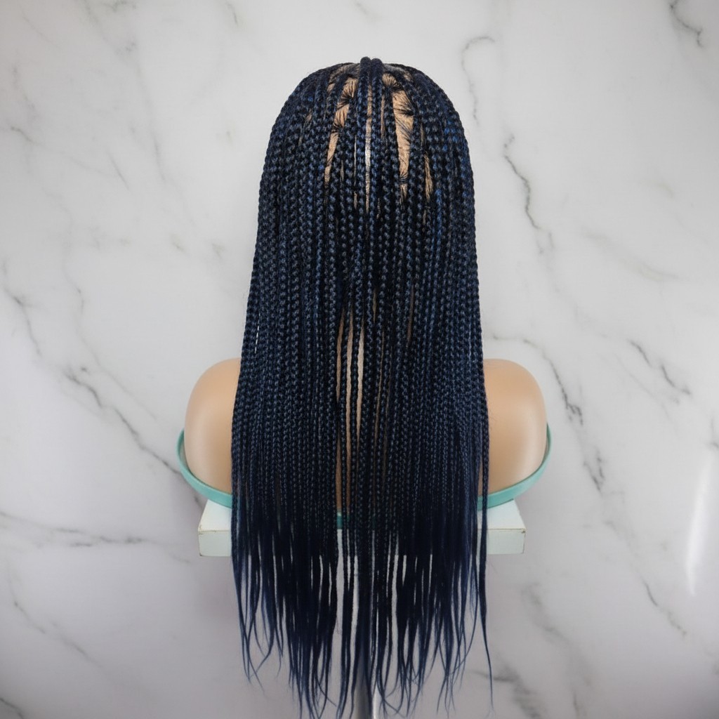 Braided Wig Full Lace Baby Hair. Blue & Black Braids. 32 inches