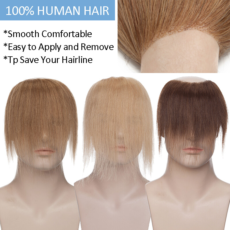 Mens Toupee for Frontal Receding Hairline Real Human Hair V-Looped PU Hairpiece