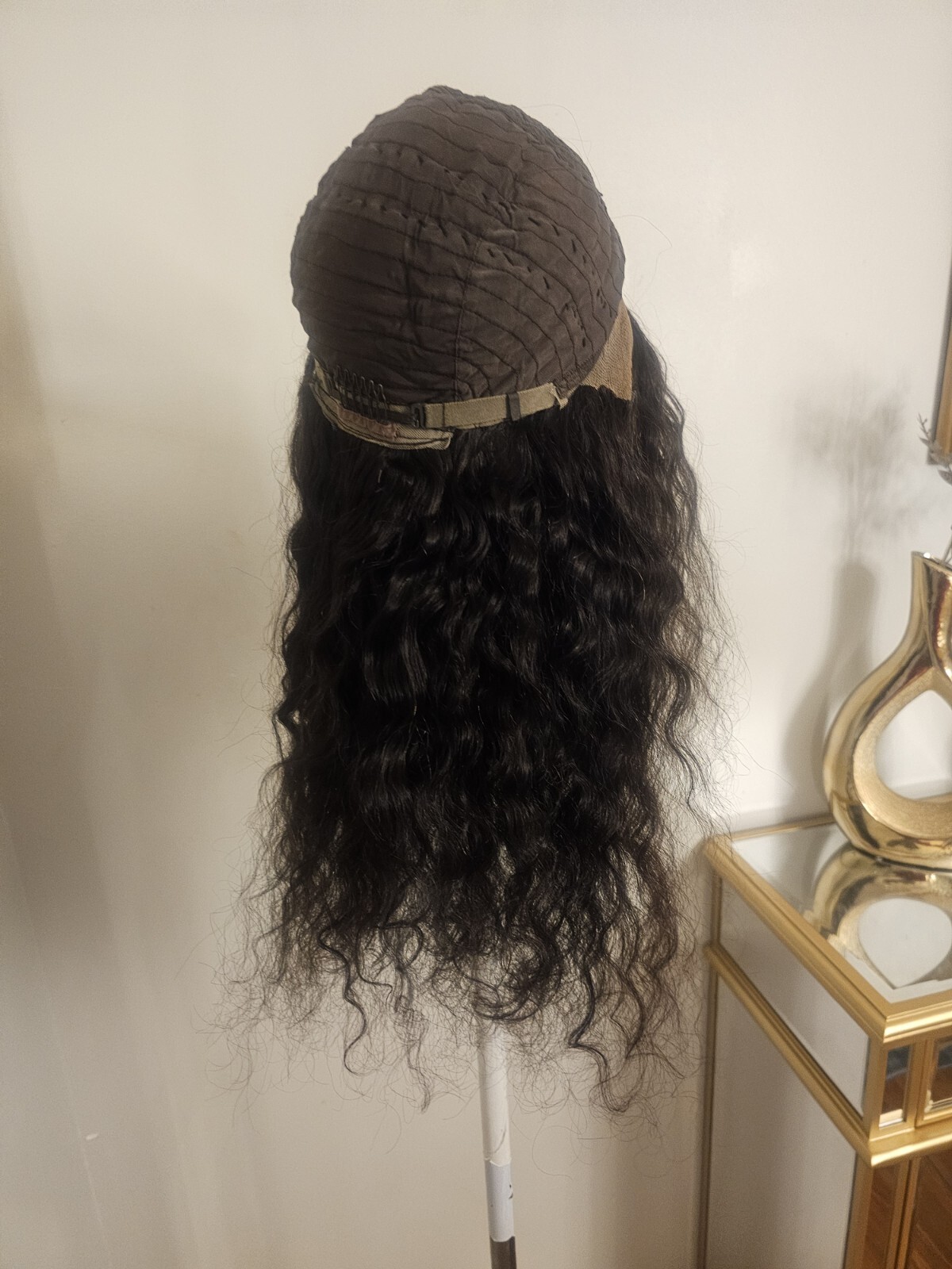 High Quality regular Top Black 24″ Water Wave 150% Virgin Human Hair Lace Wig