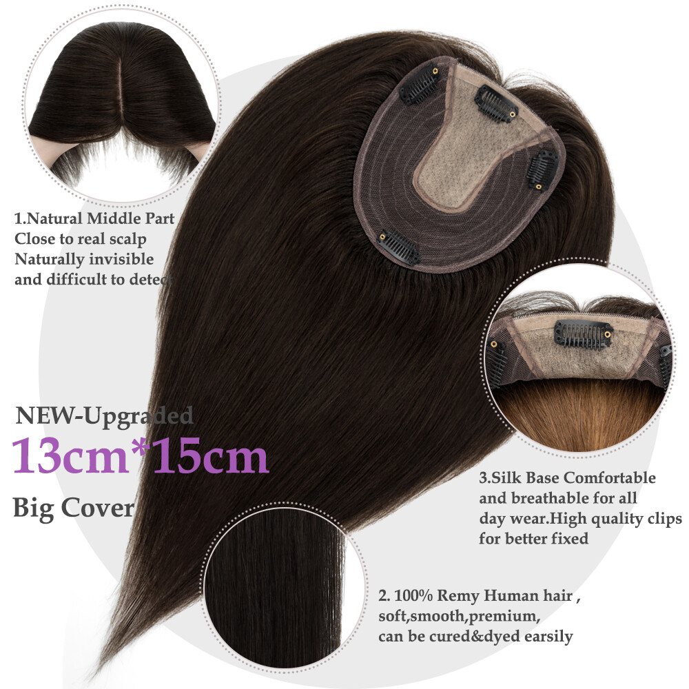 13*15 Large Human Hair Topper Hairpiece Clip In Women Hair Loss Top Piece BANGS