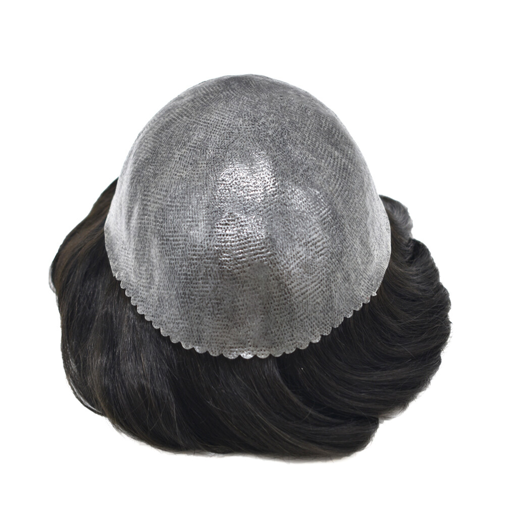 Full Poly Skin Mens Toupee 0.08mm PU Human Hair System Replacement Wig for Men