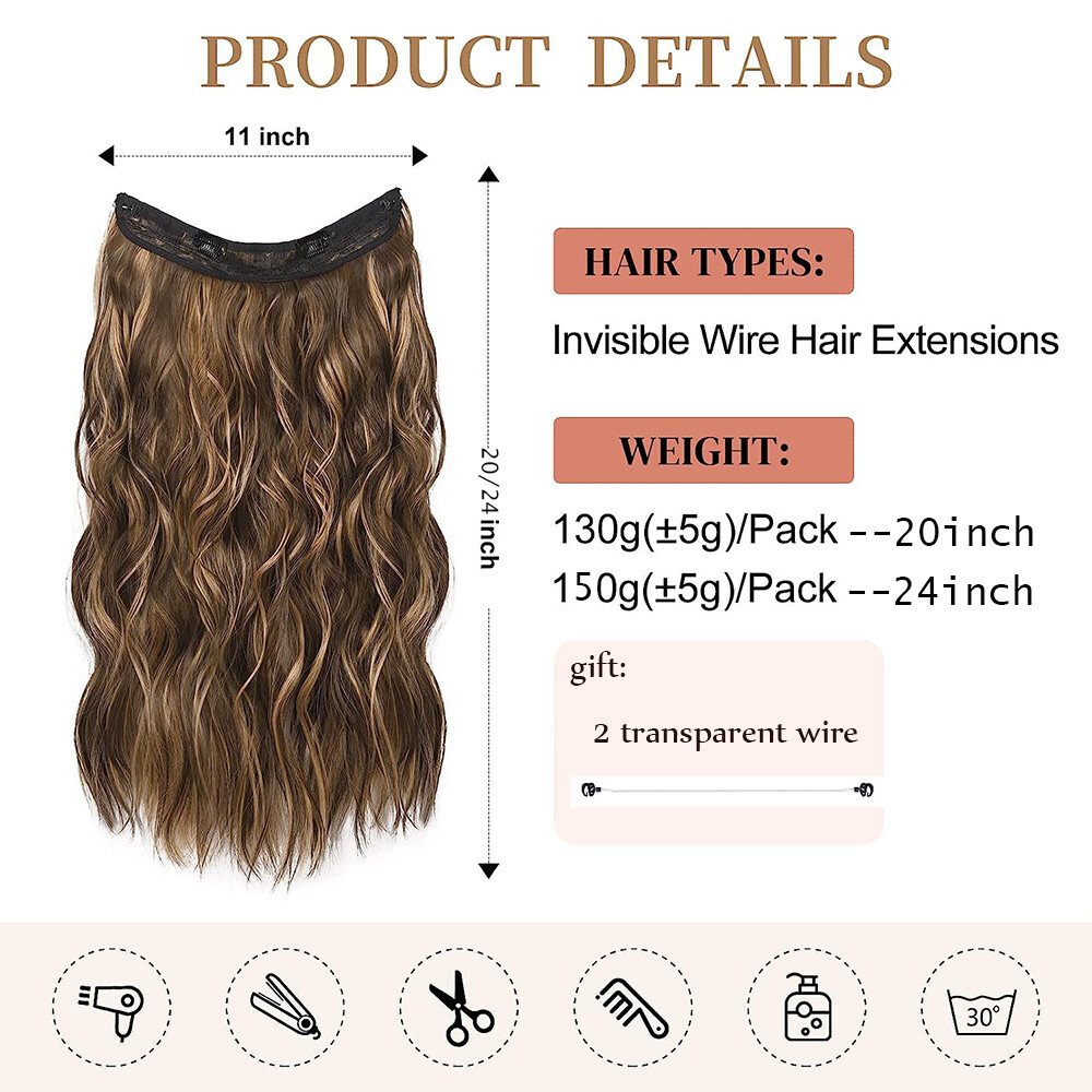 100% Real Natural as Human Wire Clip in Hair Extensions Invisible One Piece Wavy