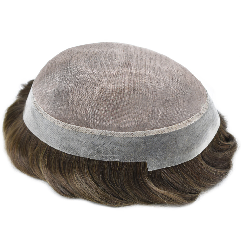 Mens toupee hairpiece Fine Mono poly skin Human hair system replacement Mens wig