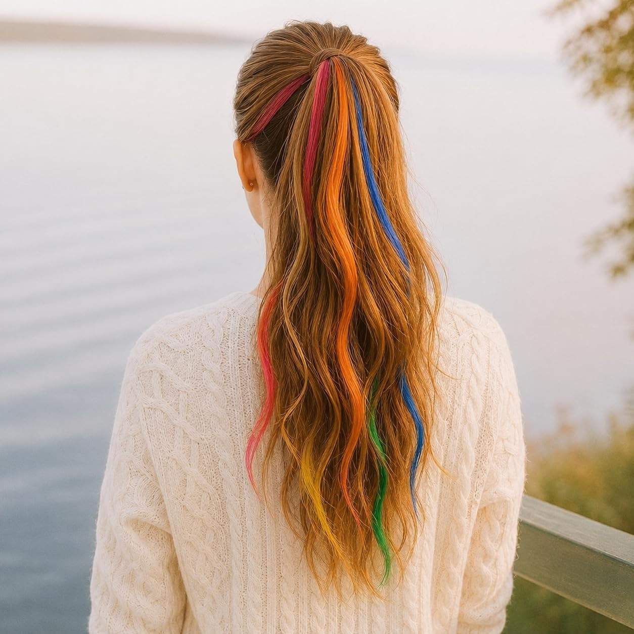 32 PCS Clip in Colored Hair Extensions for Kids, 20 Inches Rainbow Long Straight