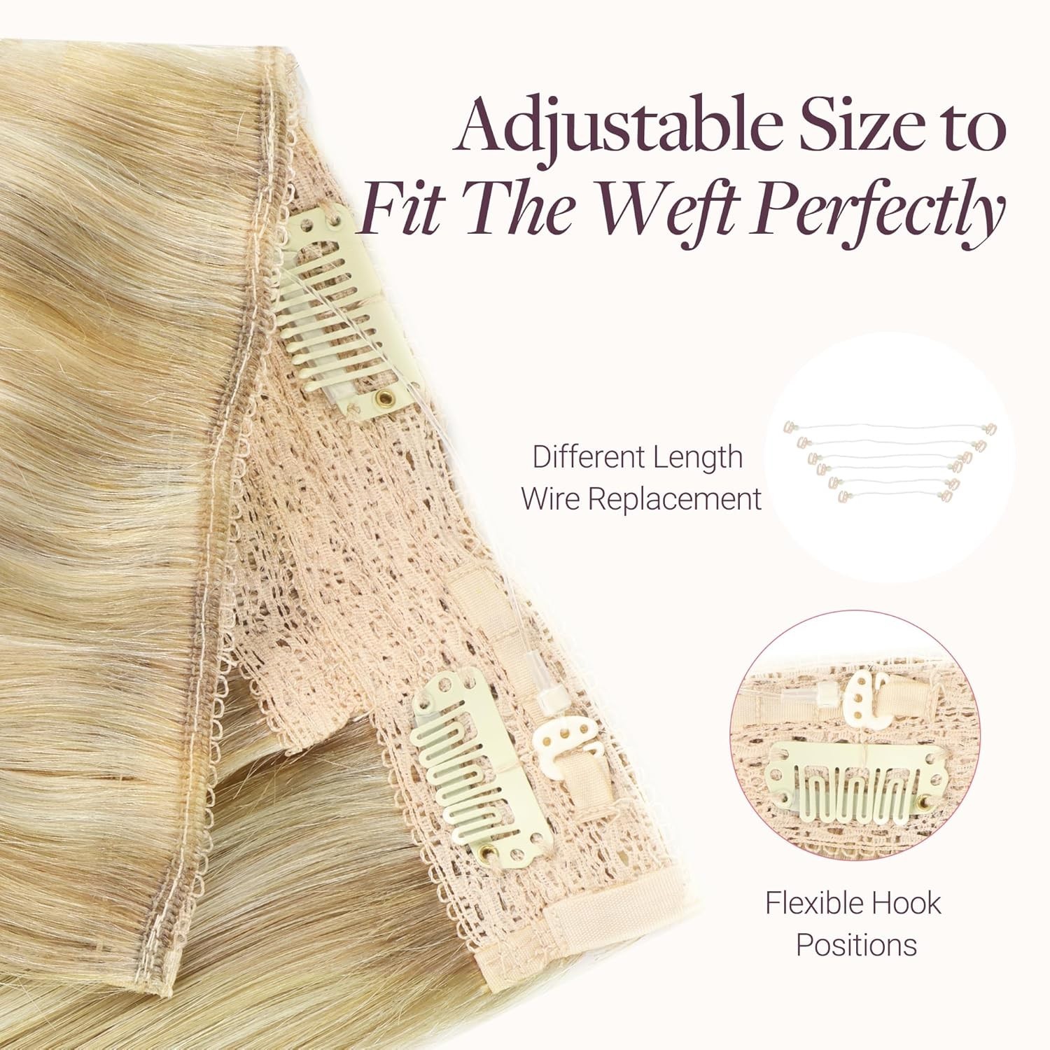 Wire Hair Extensions Human Hair, 16/22 Light Blondewith mix Golden Blonde Hig…