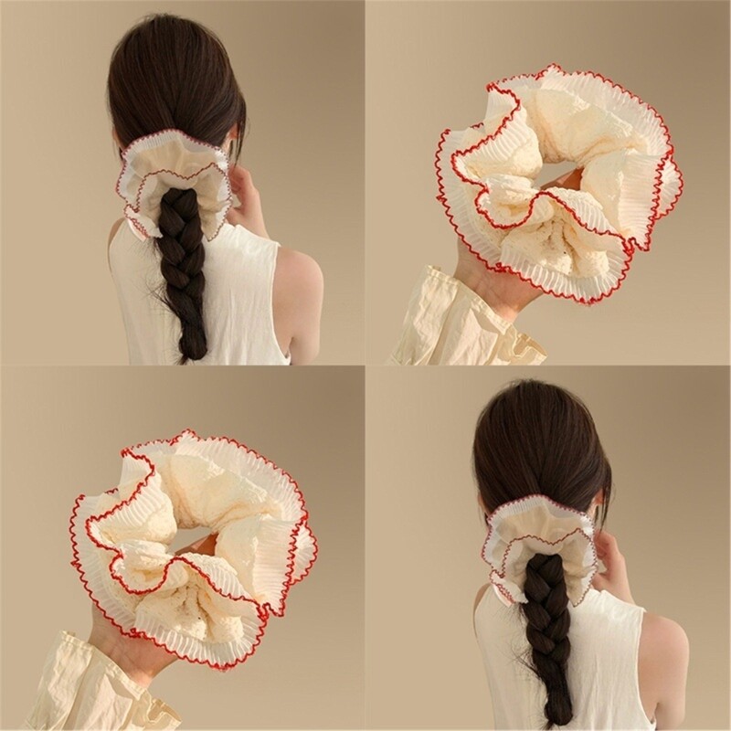 Elegant Hair Tie Double Layer Lace Scrunchy French Aesthetic Elastic Scrunchies