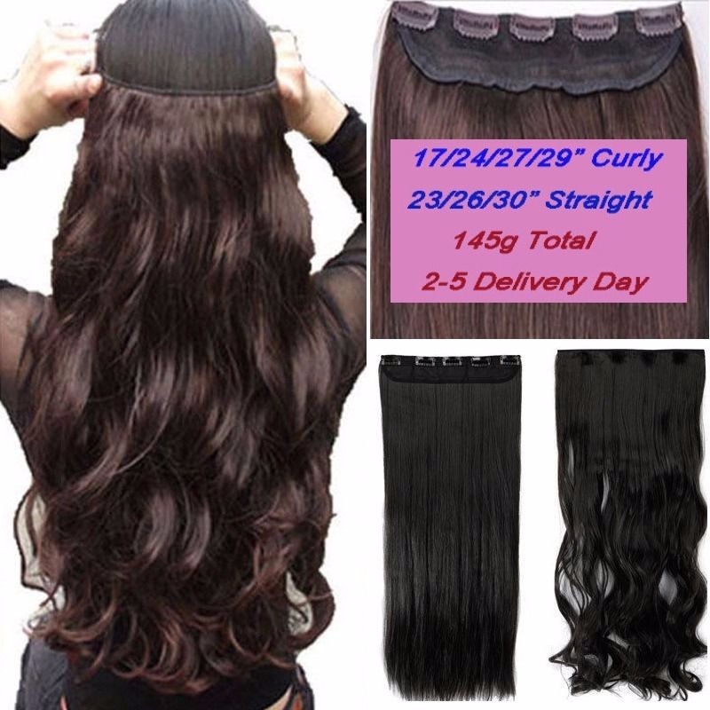 17-30inch Clip in Hair Extensions Real Wavy V-Shape 5Clips Straight Hairpiece US