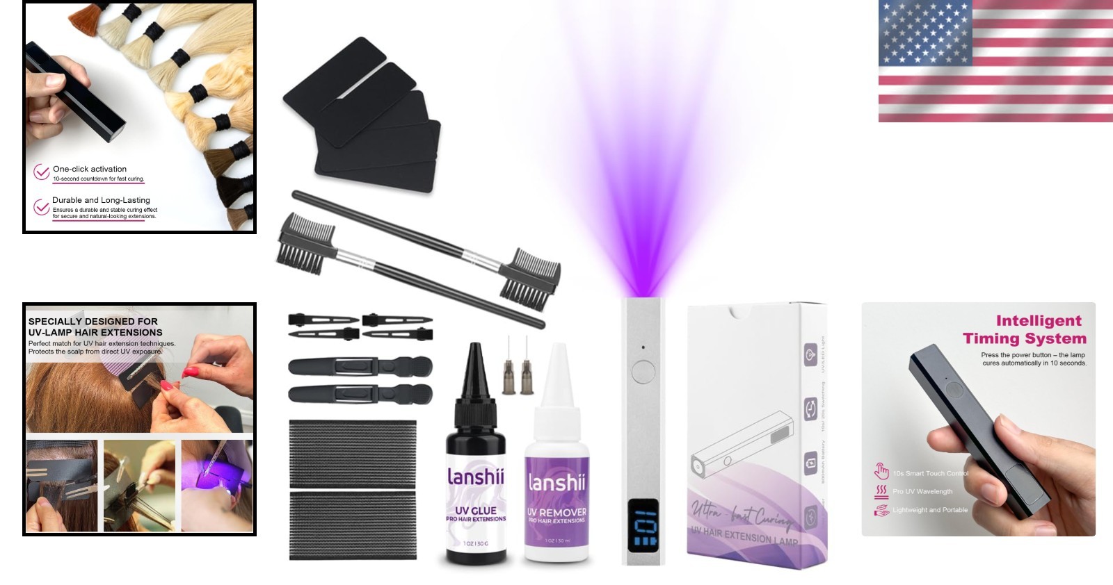 UV Lamp Hair Extension Tool Kit Invisible Hair Extensions UV Lamp 30g UV Hair…