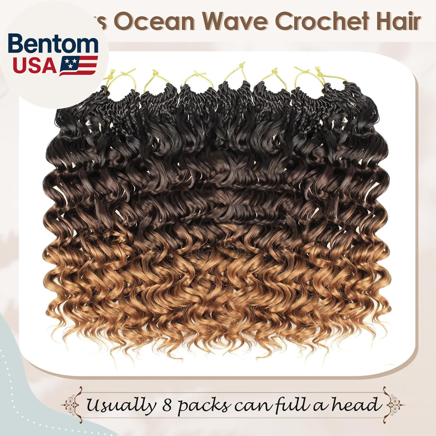 14 Inch 8 Packs Pre Looped Ocean Wave Crochet Hair Boho Ocean Deep Water Wave Be