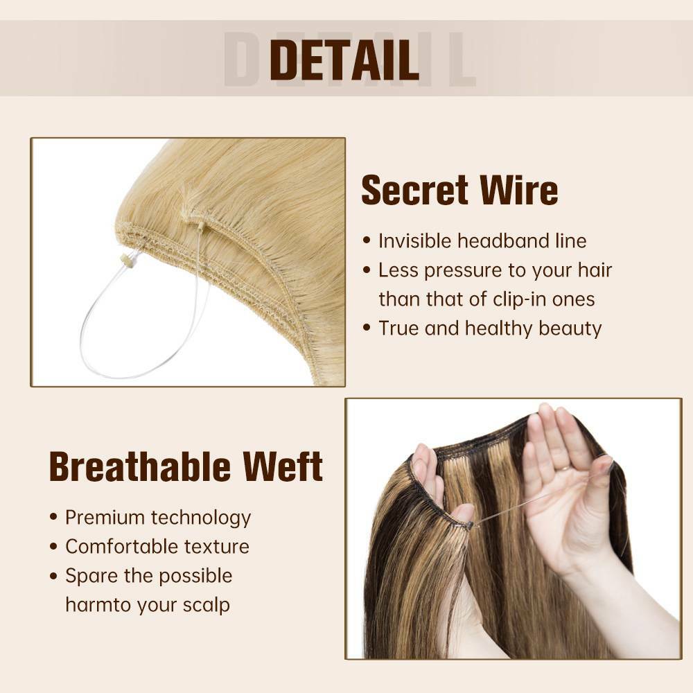 Clip Wire in Remy Human Hair Extensions One Piece Headband Hidden Invisible Ring