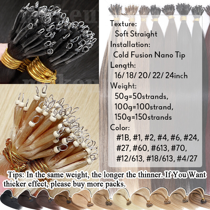 Straight Nano Bead Tip Ring 100% Real Remy Human Hair Extensions Thick 1gramms/s
