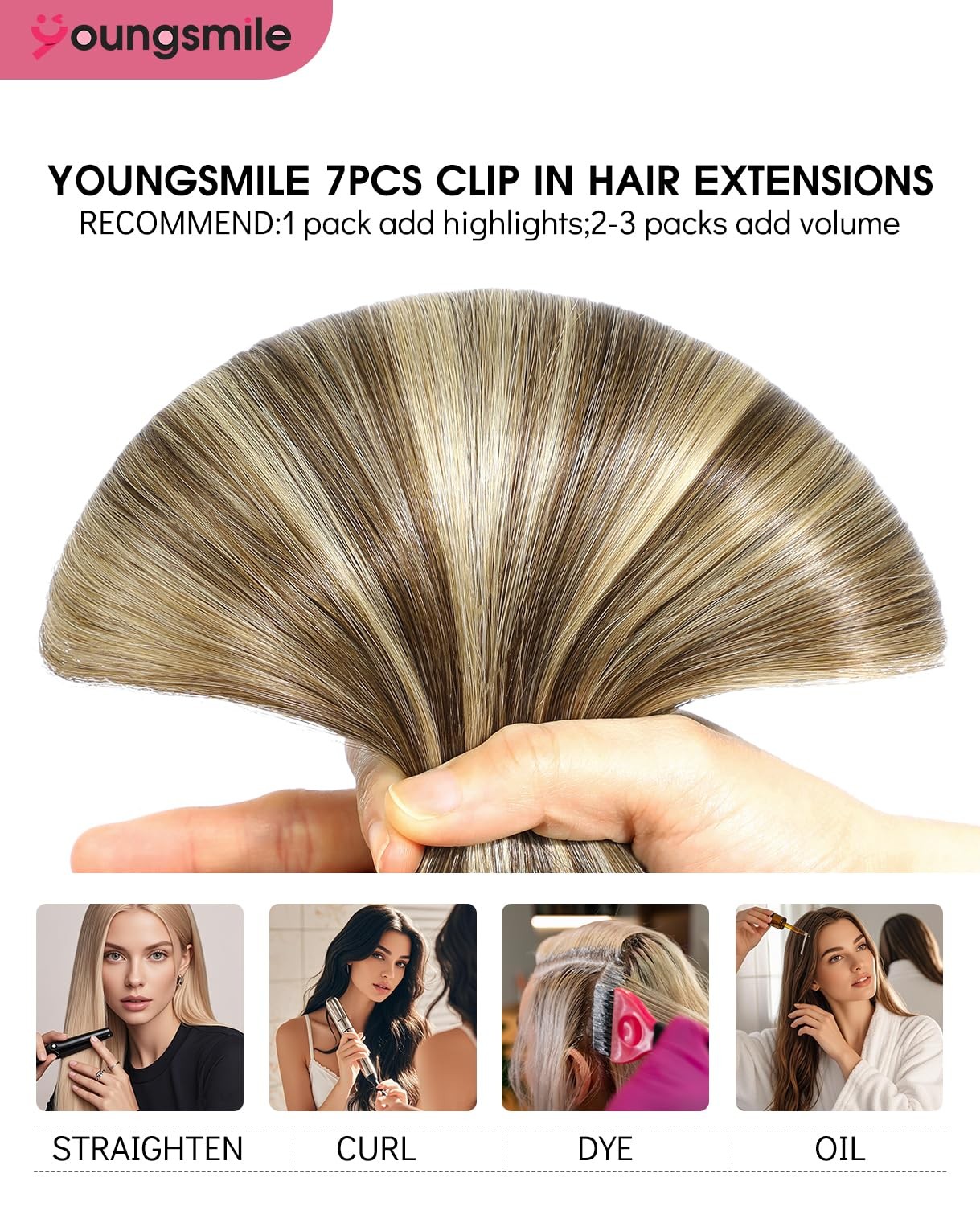 Clip in Hair Extensions 7Pcs 140g 14 Inch #4P27 Chocolate Brown/Caramel Blonde