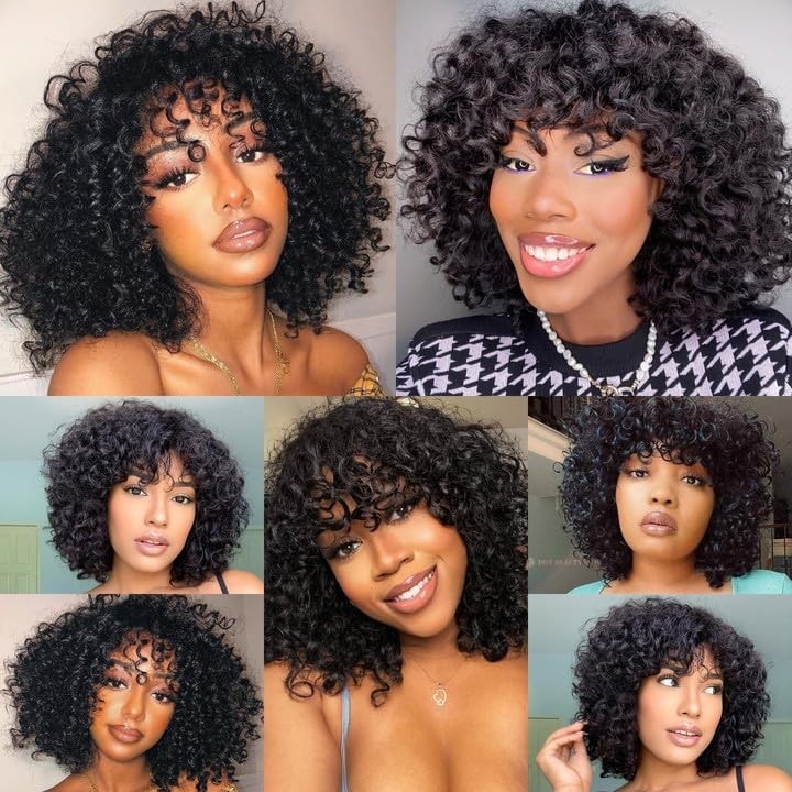 2x1Lace Front WigBrazilian ShortBob Kinky Curly Virgin Human Hair Wig for Women