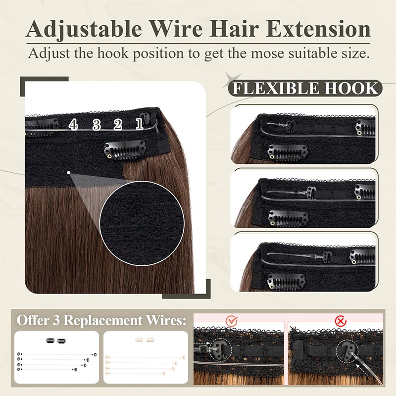 THICK Hidden Weft Wire Clip 100% Remy Human Hair Extensions Hairpiece Nano Ring