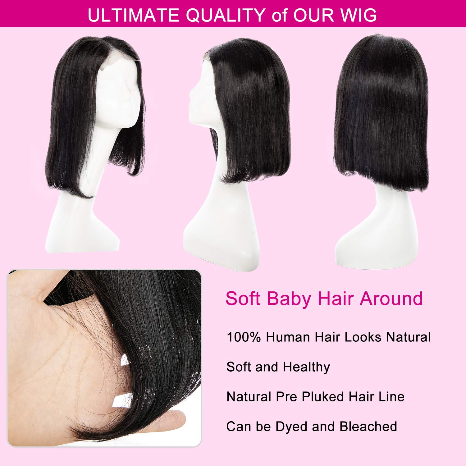 Magviila Short Straight Bob Wigs Human Hair 4X4 Lace Front Closure Natural Black