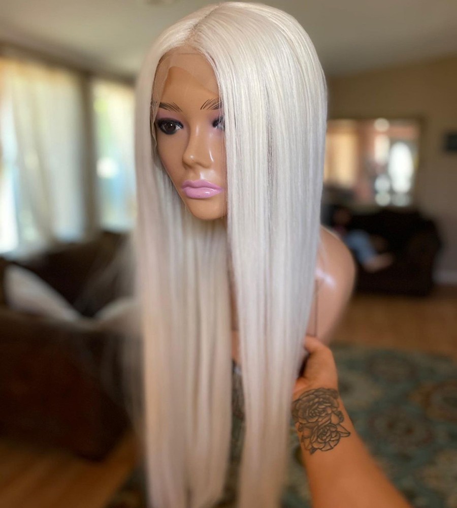 Synthetic Hair Pre Plucked Lace Front Wig Bleach blonde Long Straight