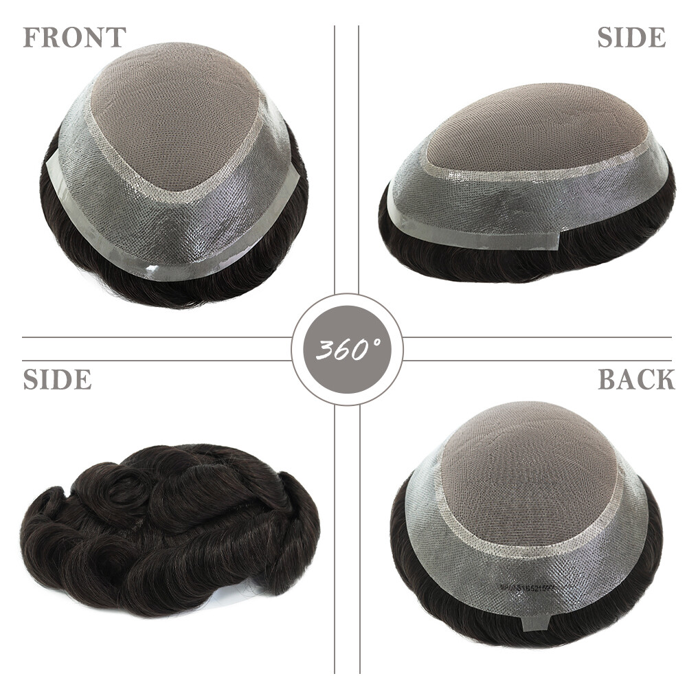 Mens Toupee Human Hair Replacement System Fine Mono Poly Skin Hairpiece 8×10 MPU