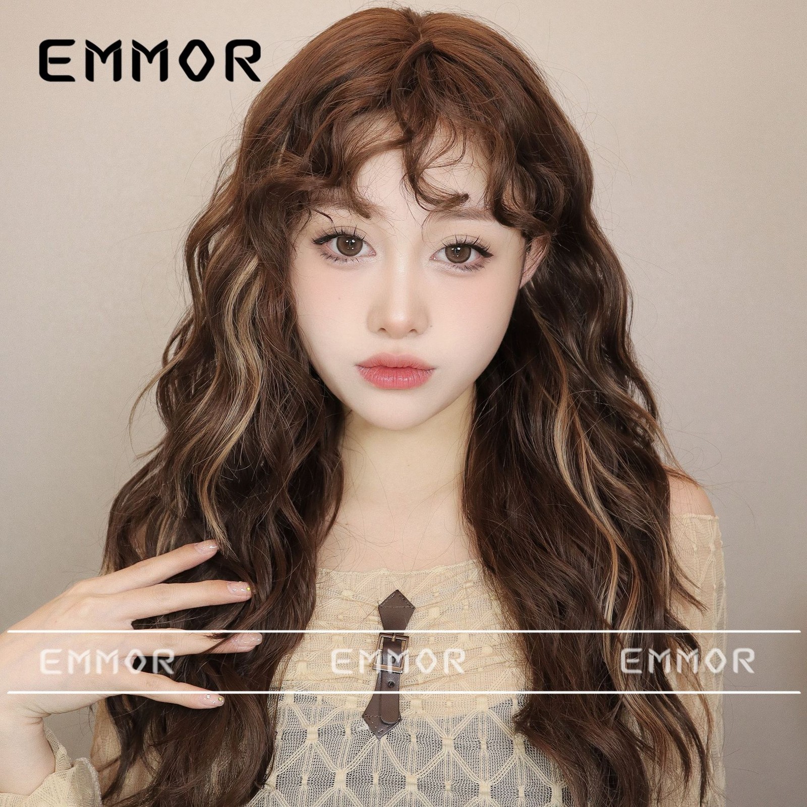 Japanese Korean Style Highlight Brown Small Wool Curly Wig Light Bangs Lazy
