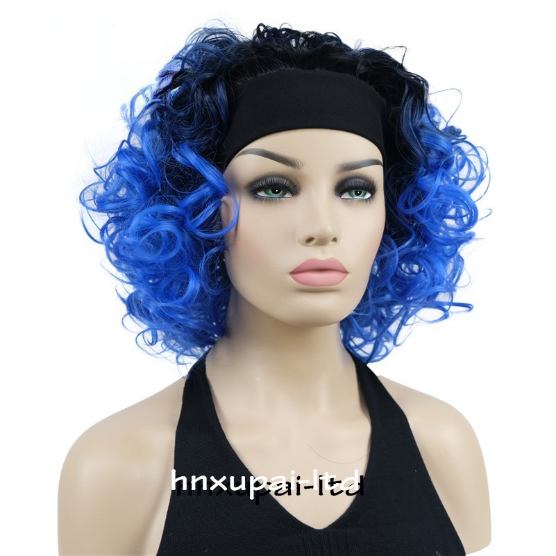 Women Spiral Curls Fluffy 3/4 Half Full Wig Headband Natural Hair Blonde Wigs