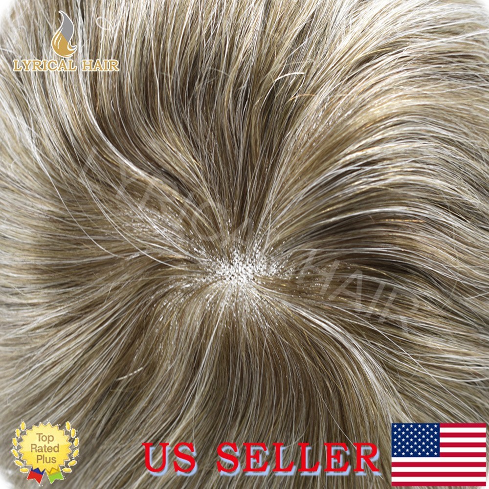 Lyrical Hair Mens Toupee Hairpiece Mono Lace Human Hair Poly PU Replacement Wig