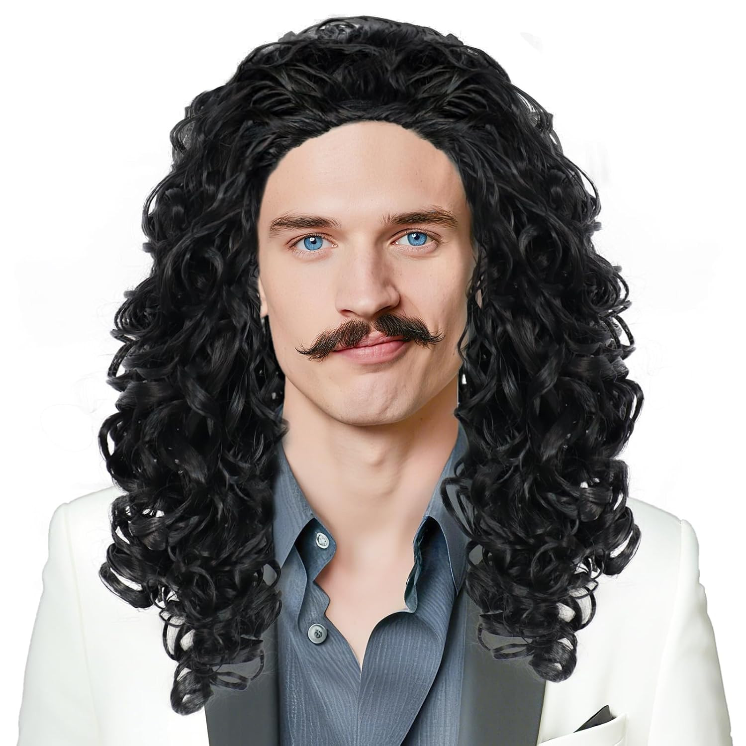 Long Black Curly Wig Black Wig Men Pirate Wigs Weird Al Wigs for Men Hawaii Dail