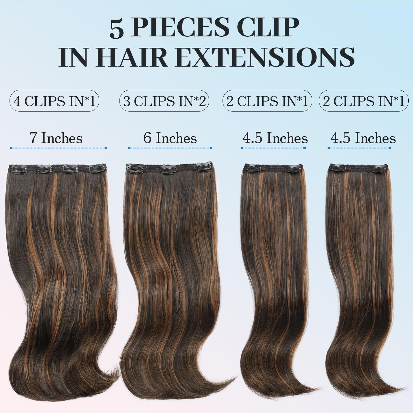 Clip in Synthetic Hair Extensions Layered Long Wavy 5PCS Thick Hairpieces Dar…