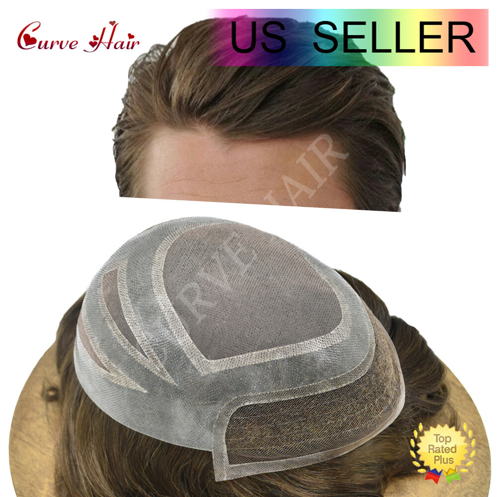 Mens Hair Piece Human Hair Replacement System Lace Front Mens Toupee Hair Units