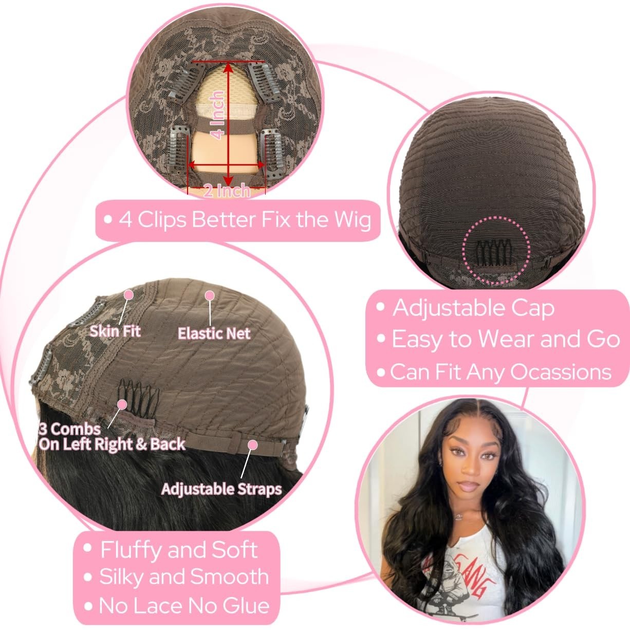 U Part Human Hair Wig Body Wave for Women Brazilian Remy Upart Human Hair Wig