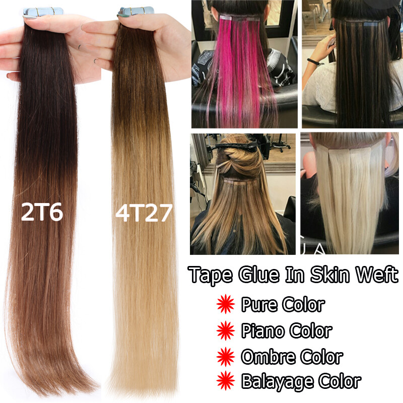200G Thick Tape In Russian Human Hair Extensions Real Remy Skin Weft Balayage US