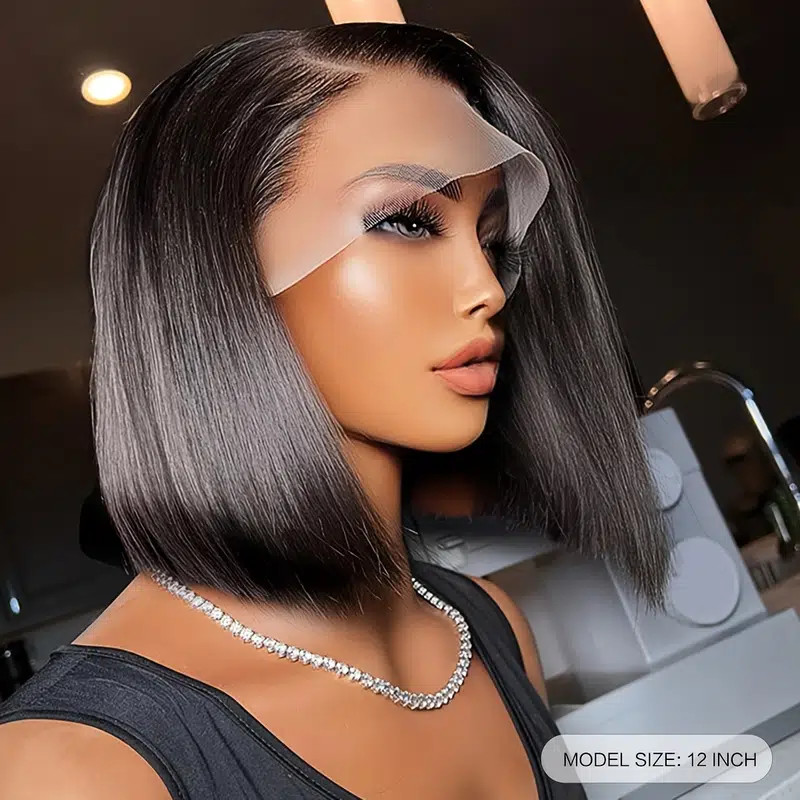 Sexy black human hair bob wig yes can be bleach also pre plucked