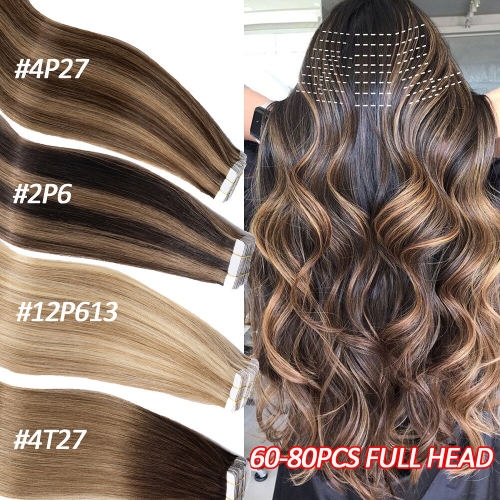 CLEARANCE Tape In Remy Human Hair Extensions Skin Weft Full Head Ombre Invisible