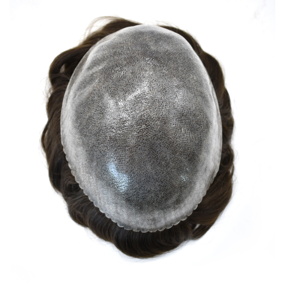 Hair Replacement System Units Human Hair PieceFull Poly Thin Skin Toupee Mens