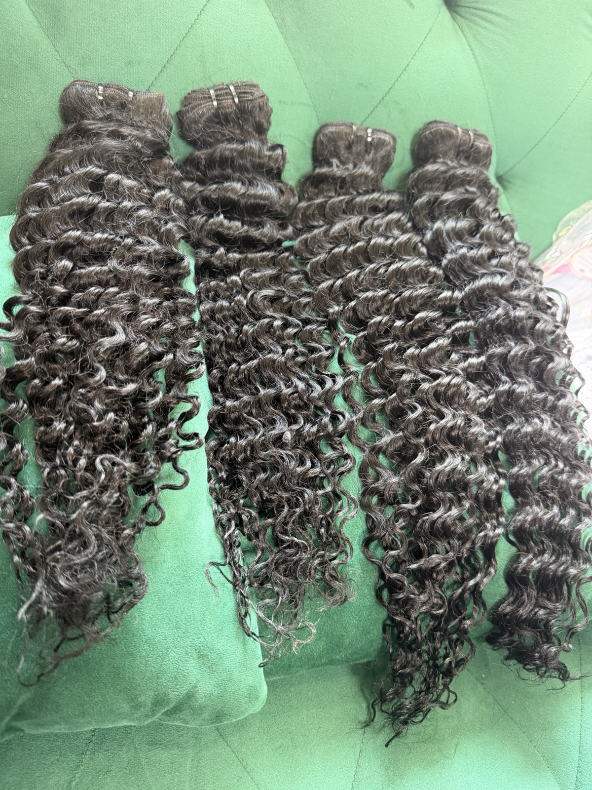 Human Hair Curly Black Weft Extensions Bundles, 4pcs 10 in Women Adult