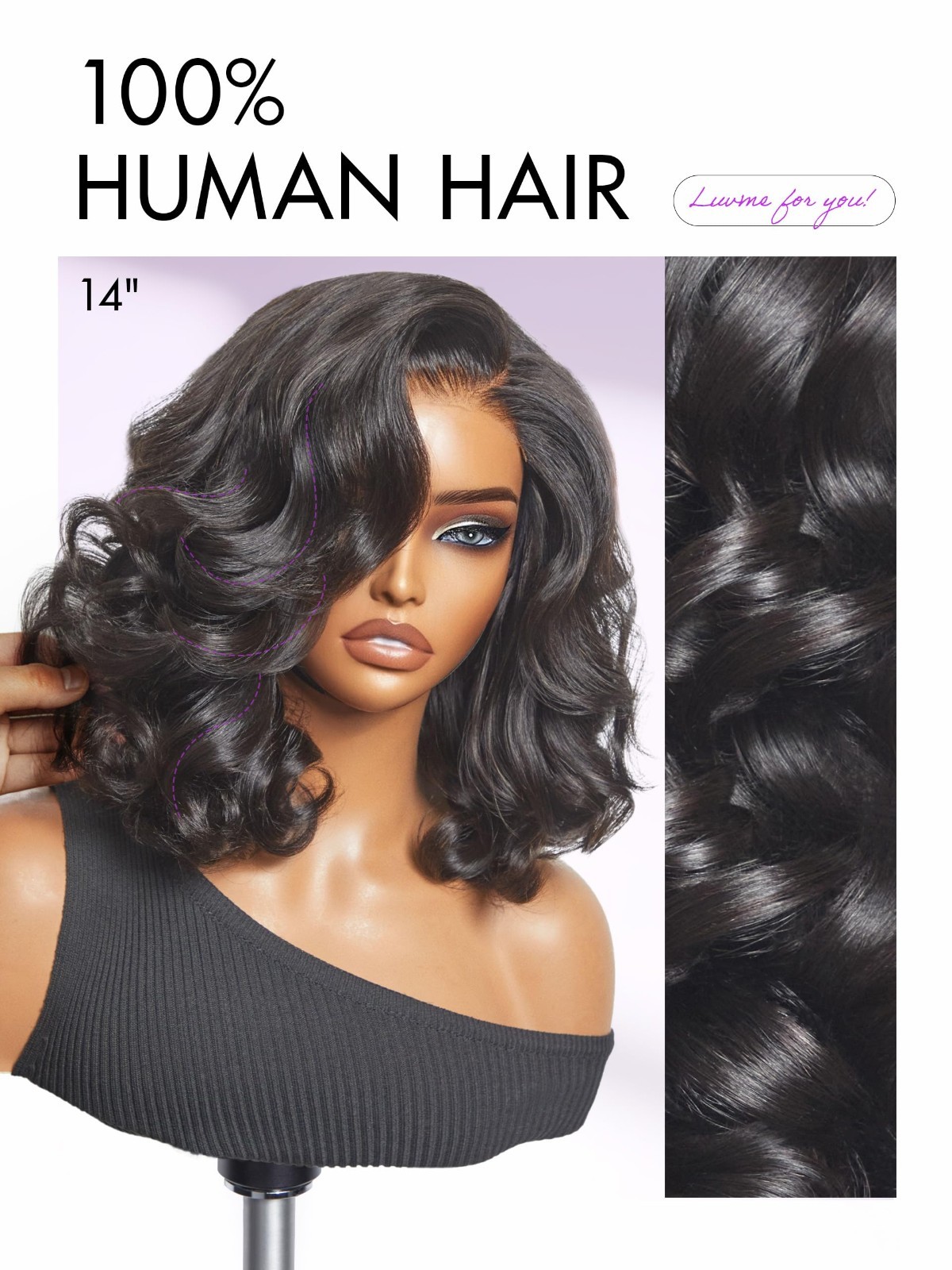 100% Human Hair Loose Wave Wig – 18″ Glueless Lace Front, Pre-Plucked, Natural C