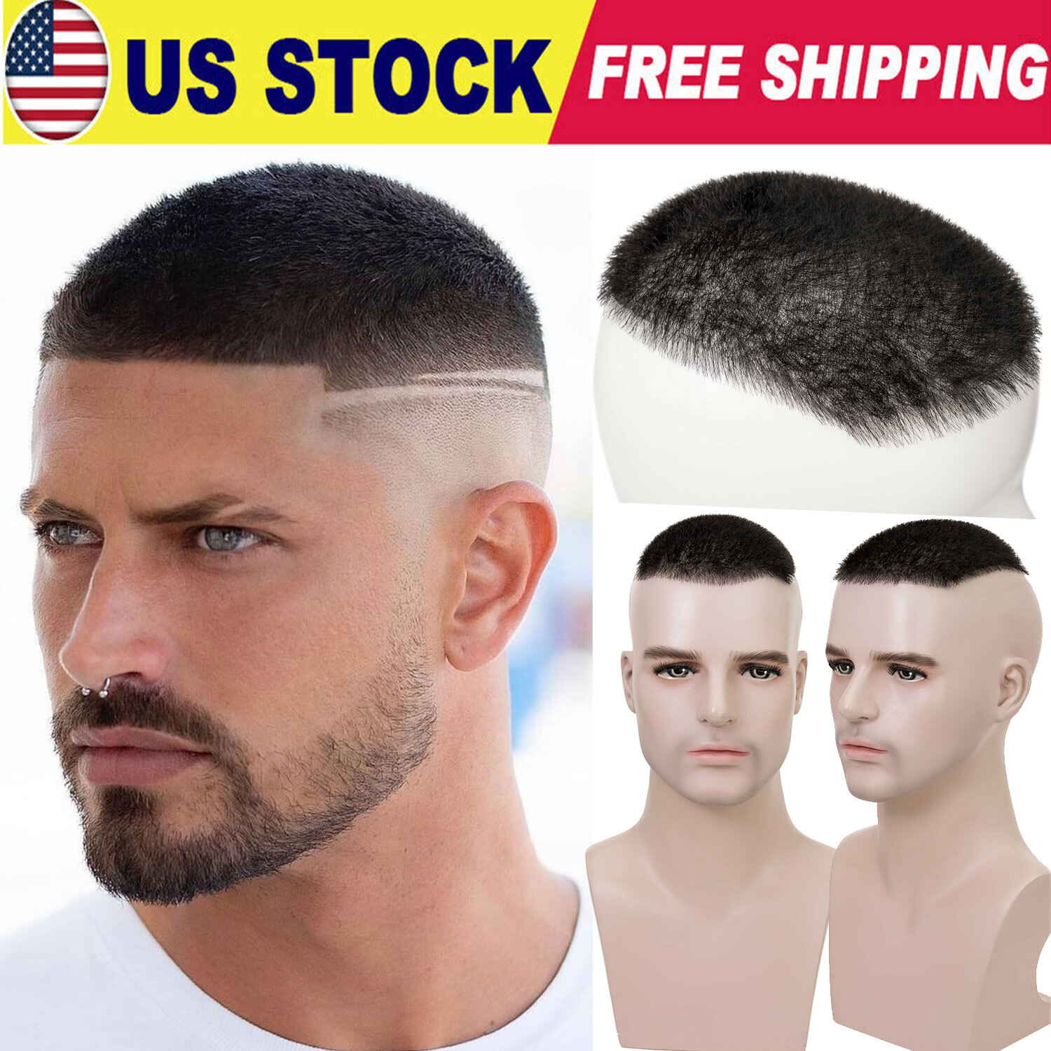 Short 100% REMY Human Hair Toupee for Men Buzz Cut Thin Skin Replacemen System X