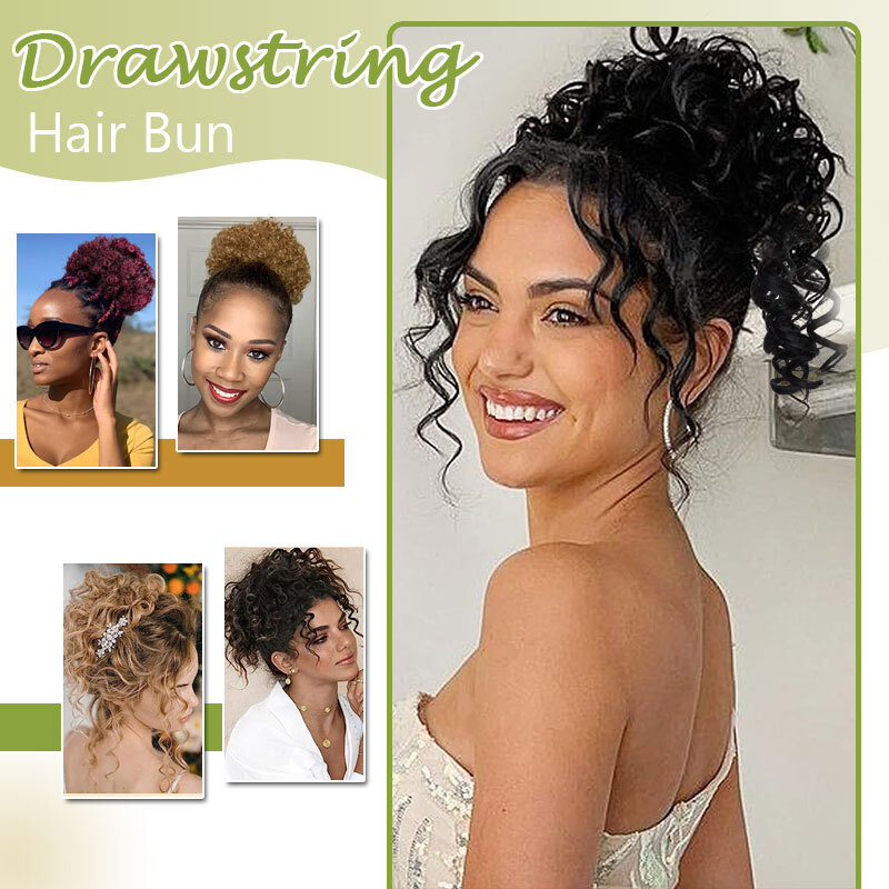 Afro Puff Drawstring Clip in Wave Curly Hair Bun Piece Short Ponytail Extensions