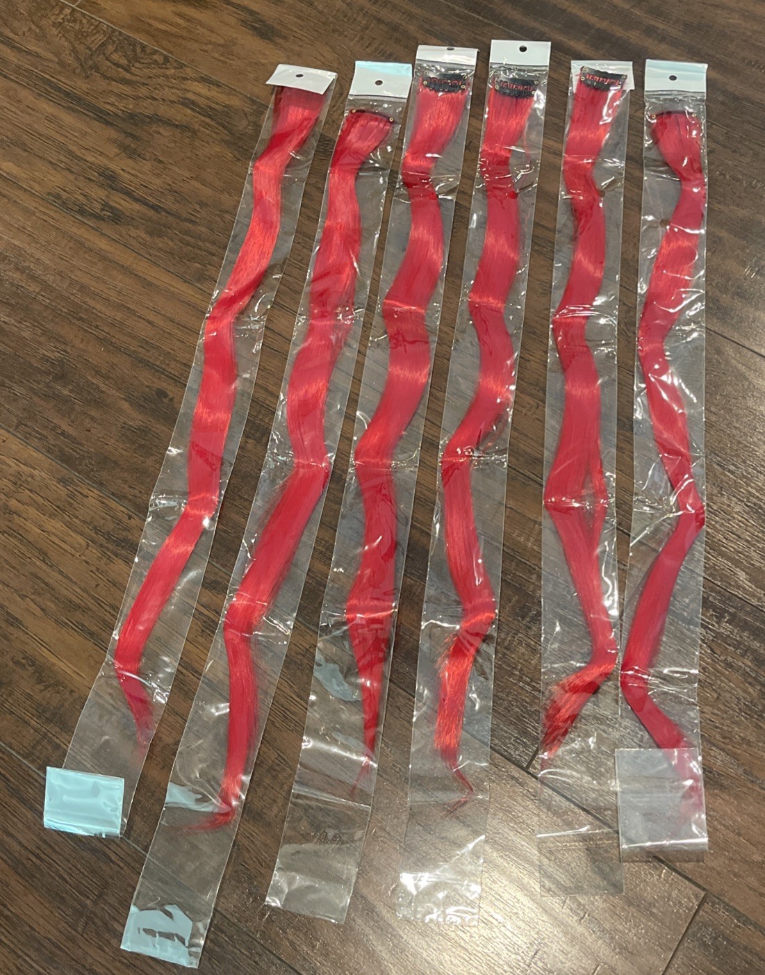 6 Pcs Single Color 22” Wavy Red Party Clip-in Synthetic Hair Extensions Cosplay