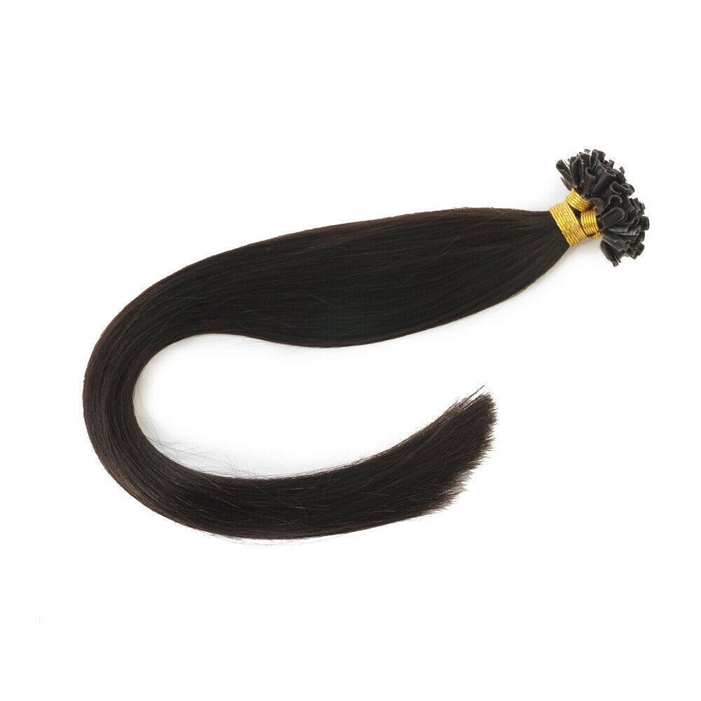 Pre Bonded Keratin Fusion U Tip Real Human Hair Extensions Natural Black 18inch