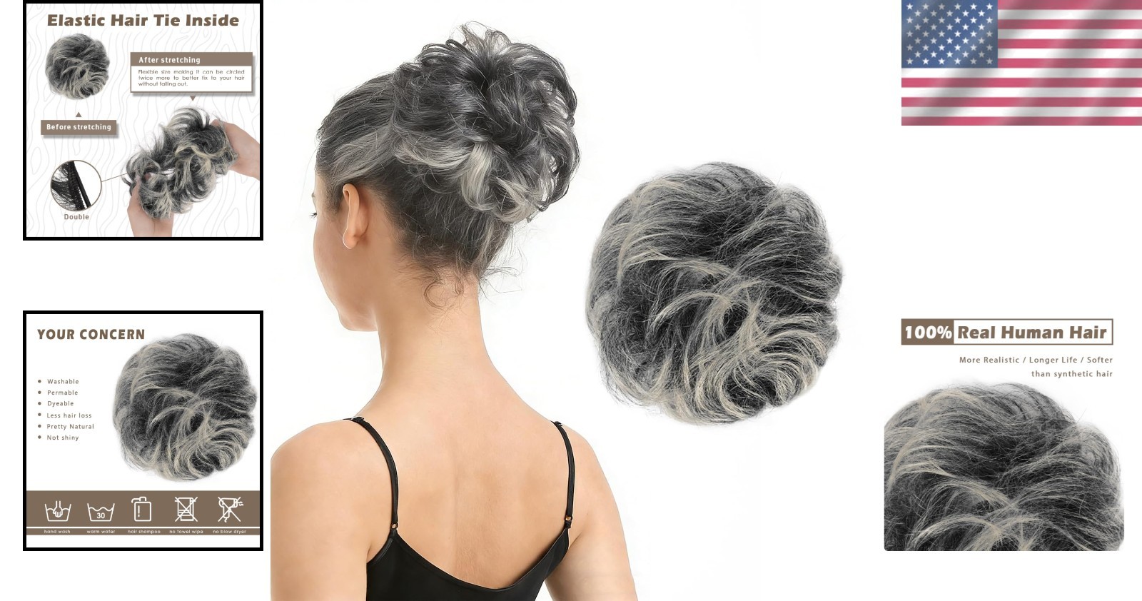 Soft Gray Salt and Pepper Bun – Human Hair Extension